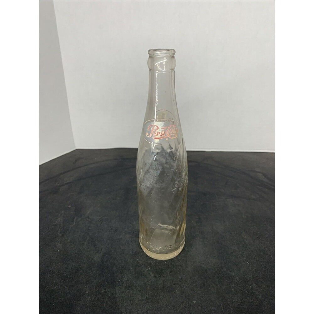 Vintage Pepsi Pepsi-Cola Clear Glass Swirl Bottle One Pint 10 Oz